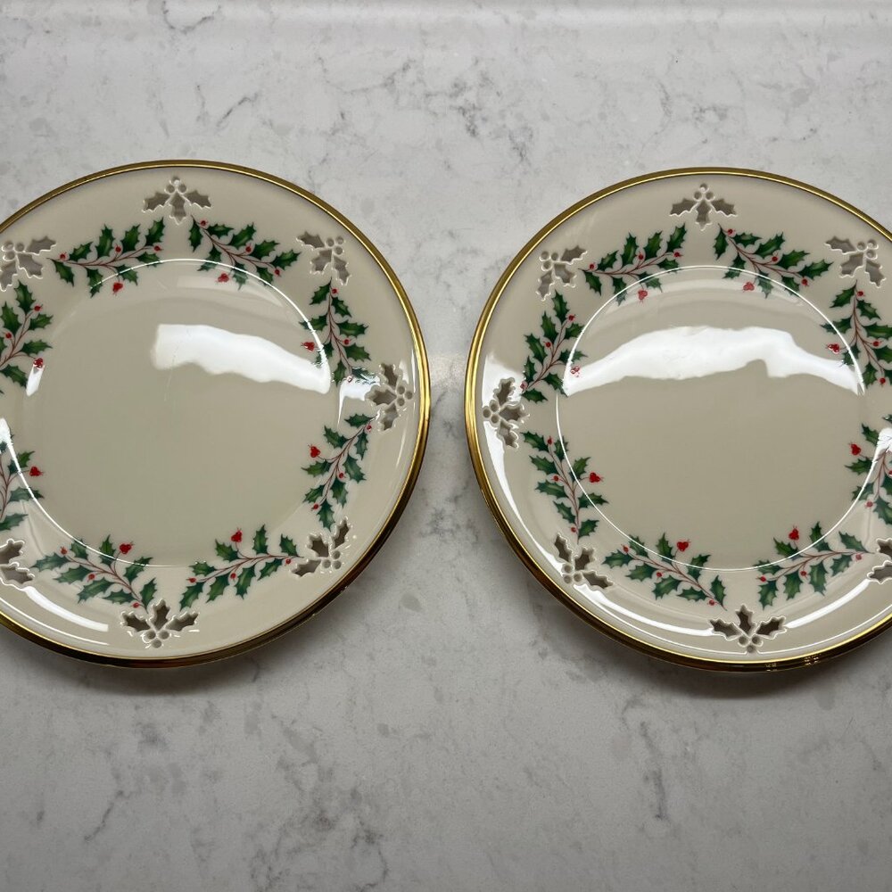 (2) Lenox Holiday (Dimension) Pierced Accent Luncheon Plate